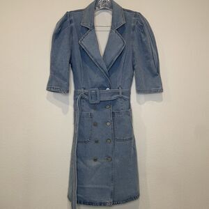 Denim Backless Midi Dress with Belt in Light Blue
